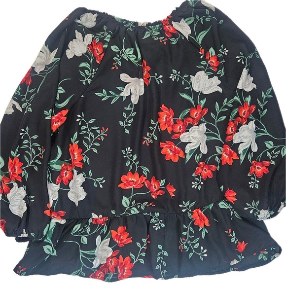 Old Navy Floral Top Womens XL Black Red Peplum Style Smart Casual Office Blouse - Picture 8 of 8